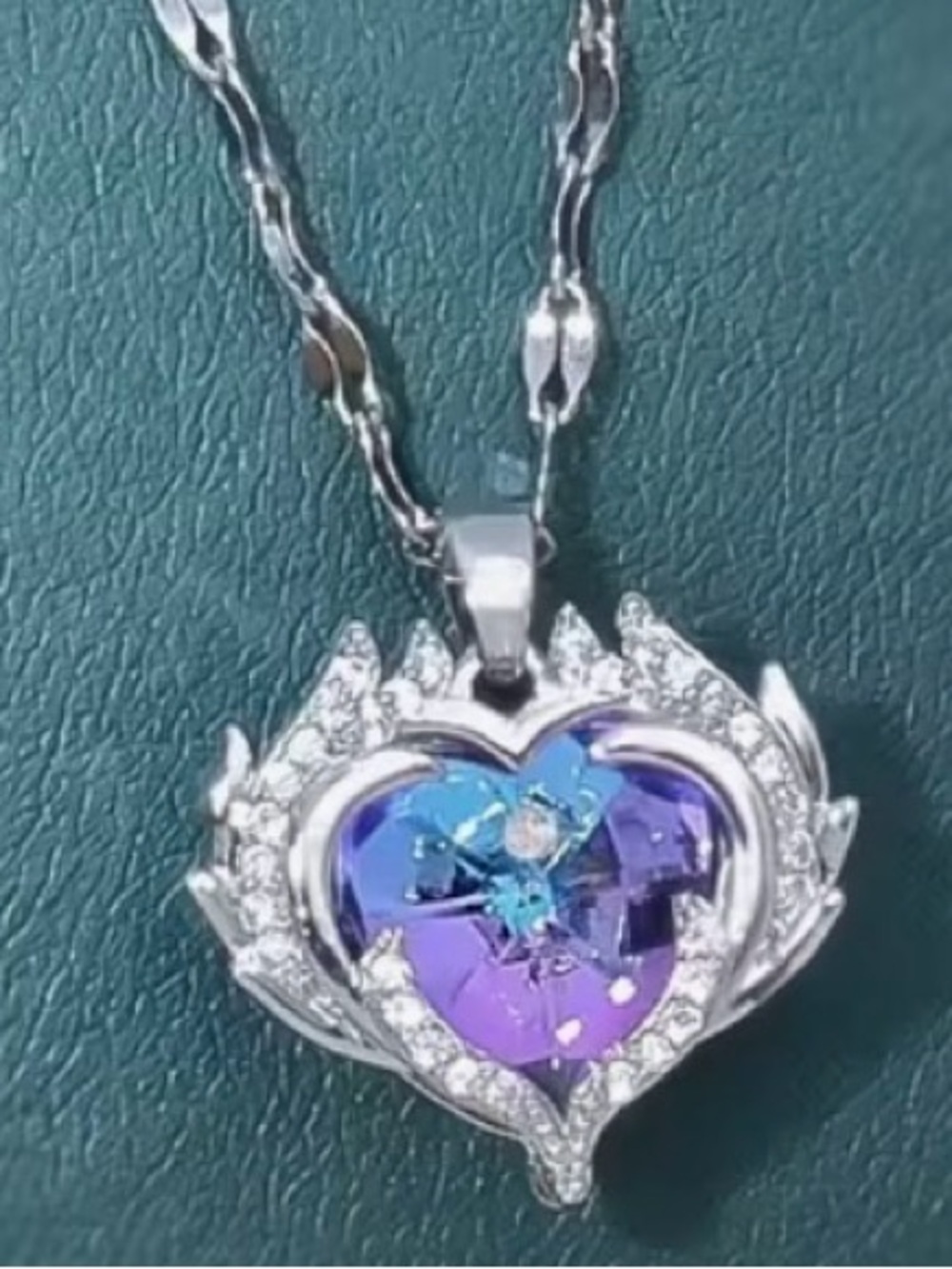 Heart of the Ocean Silver Heart Pendant Necklace with Blue-Purple Crystal - Picture 5 of 11